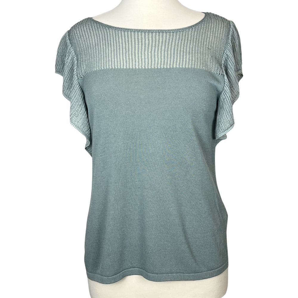 Leo & Sage Seafoam Green Ruffled Sleeveless Sweater